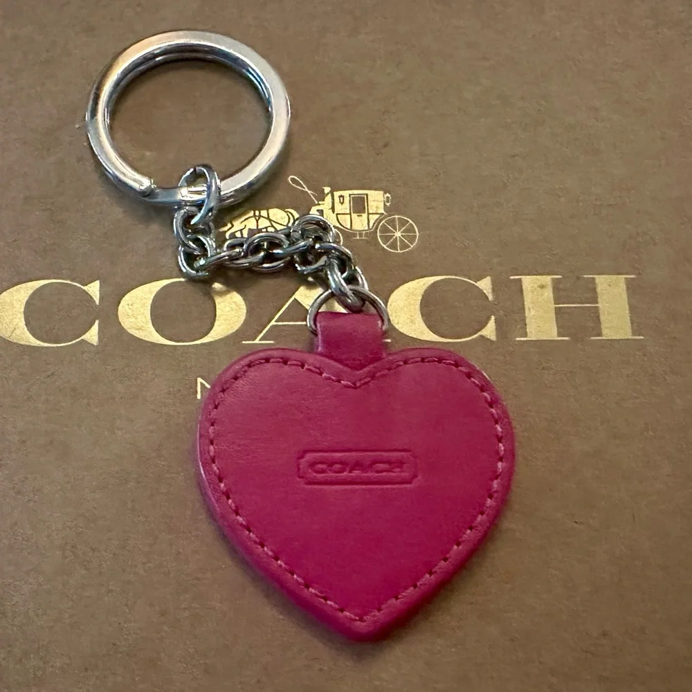 Coach Hot Pink Leather Heart Keychain Fob Bag Charm - Picture 1 of 6